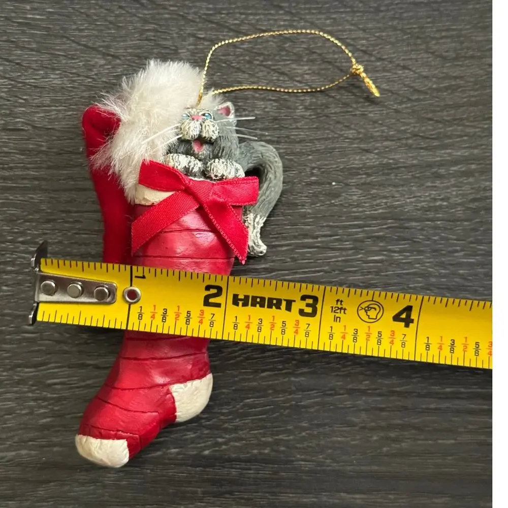 VTG Kurt S Adler Cat‎ Santa Hat Stocking Christmas Holiday Ornament Whiskers